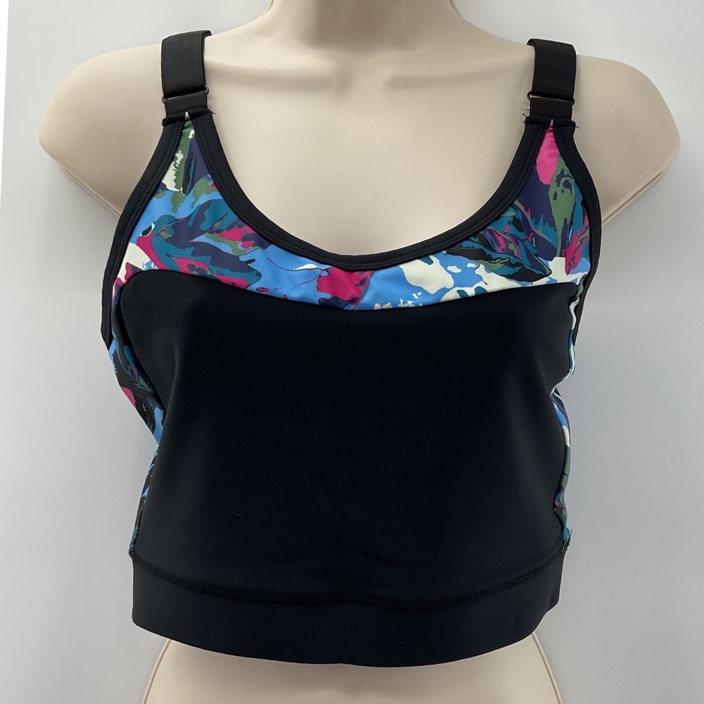 Josie Natori Women Black Abstract Floral Sports Bra Adjustable Straps Small‎ NWT